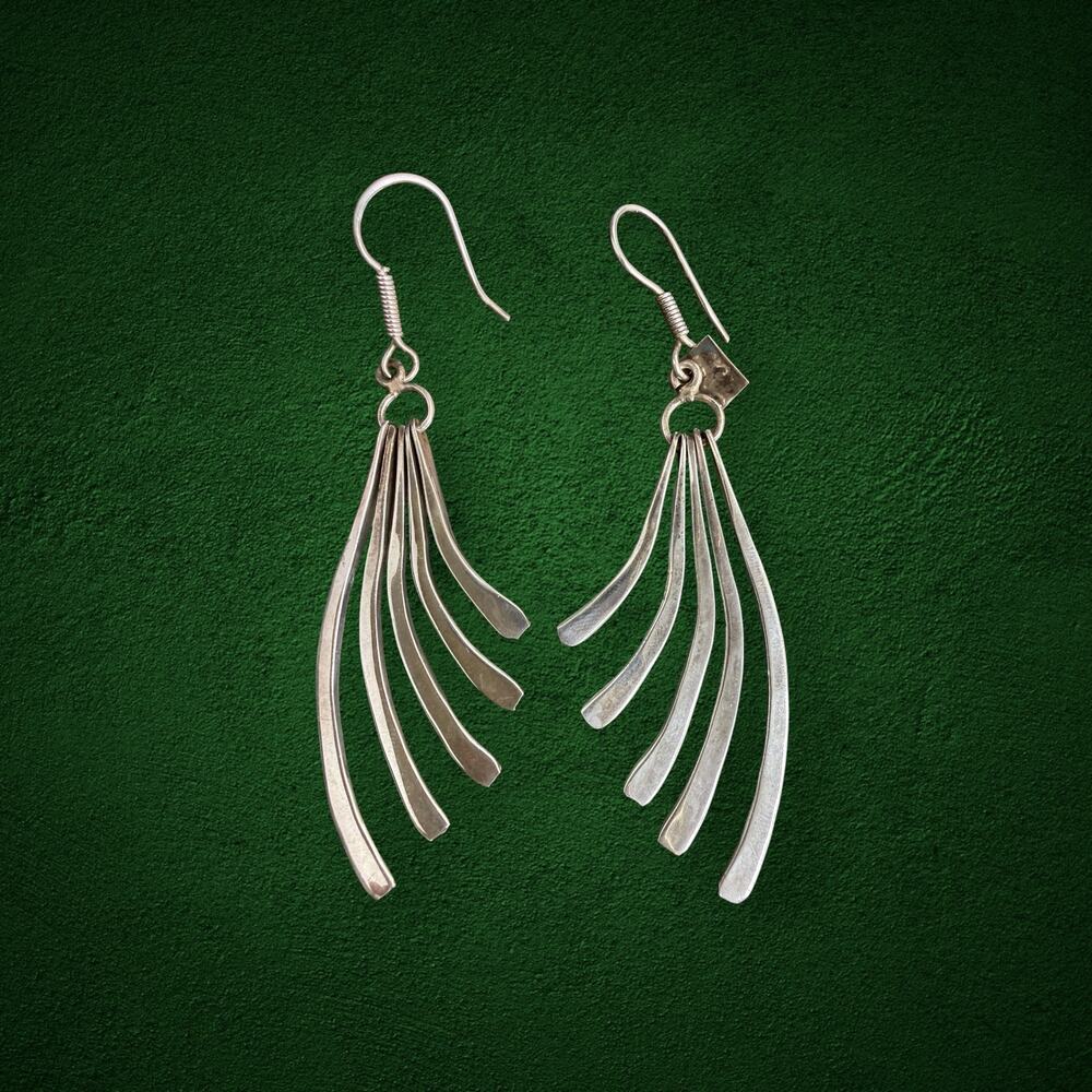 Vintage Sterling Silver 925 Long Dangle Earrings Artisan Modernist 15g
